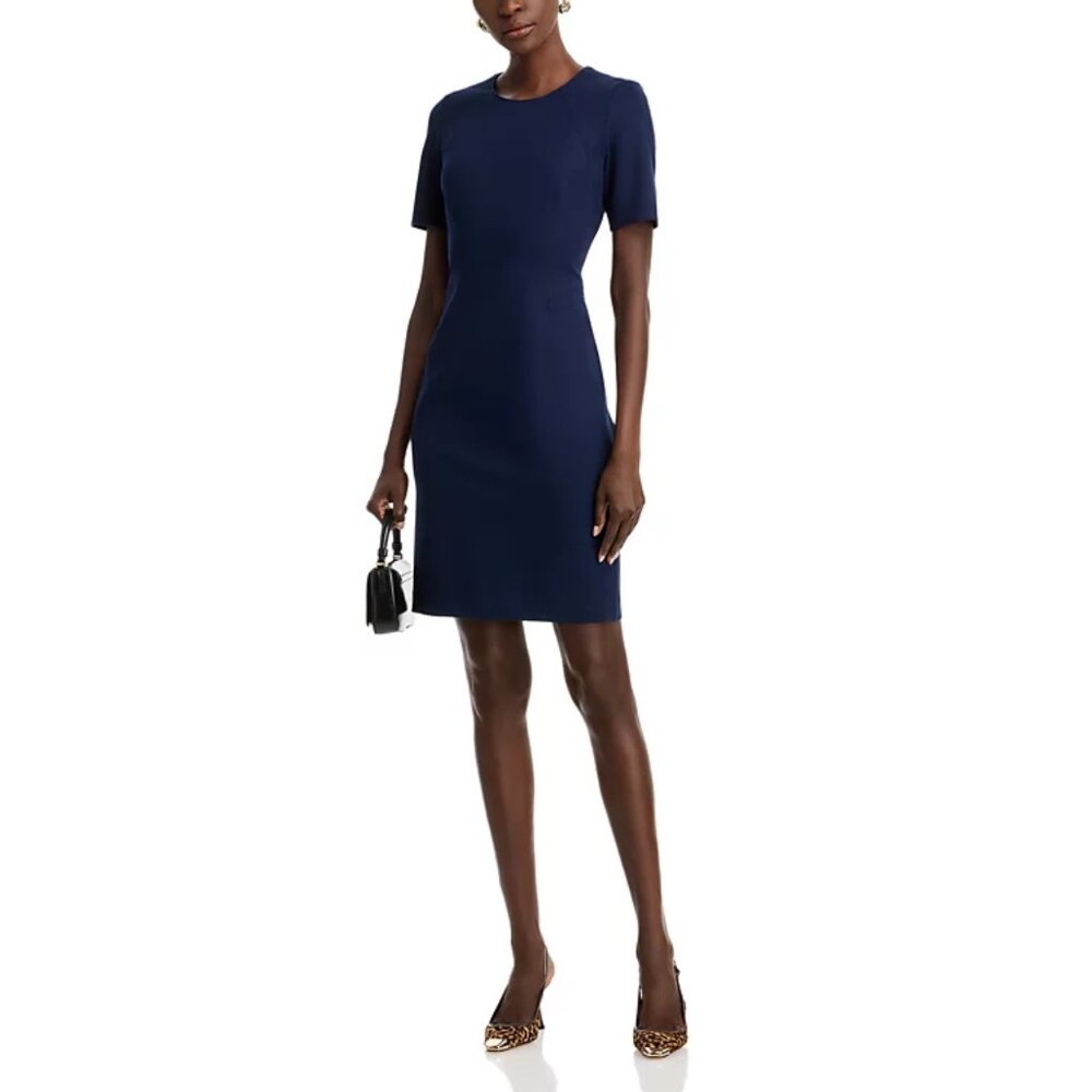 TAHARI Judianne Short Sleeve Fitted Sheath Dress Navy Blue size 16 NWT